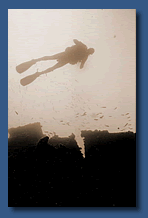 Taucher auf dem Tiflys, 45  m, Juli 2004